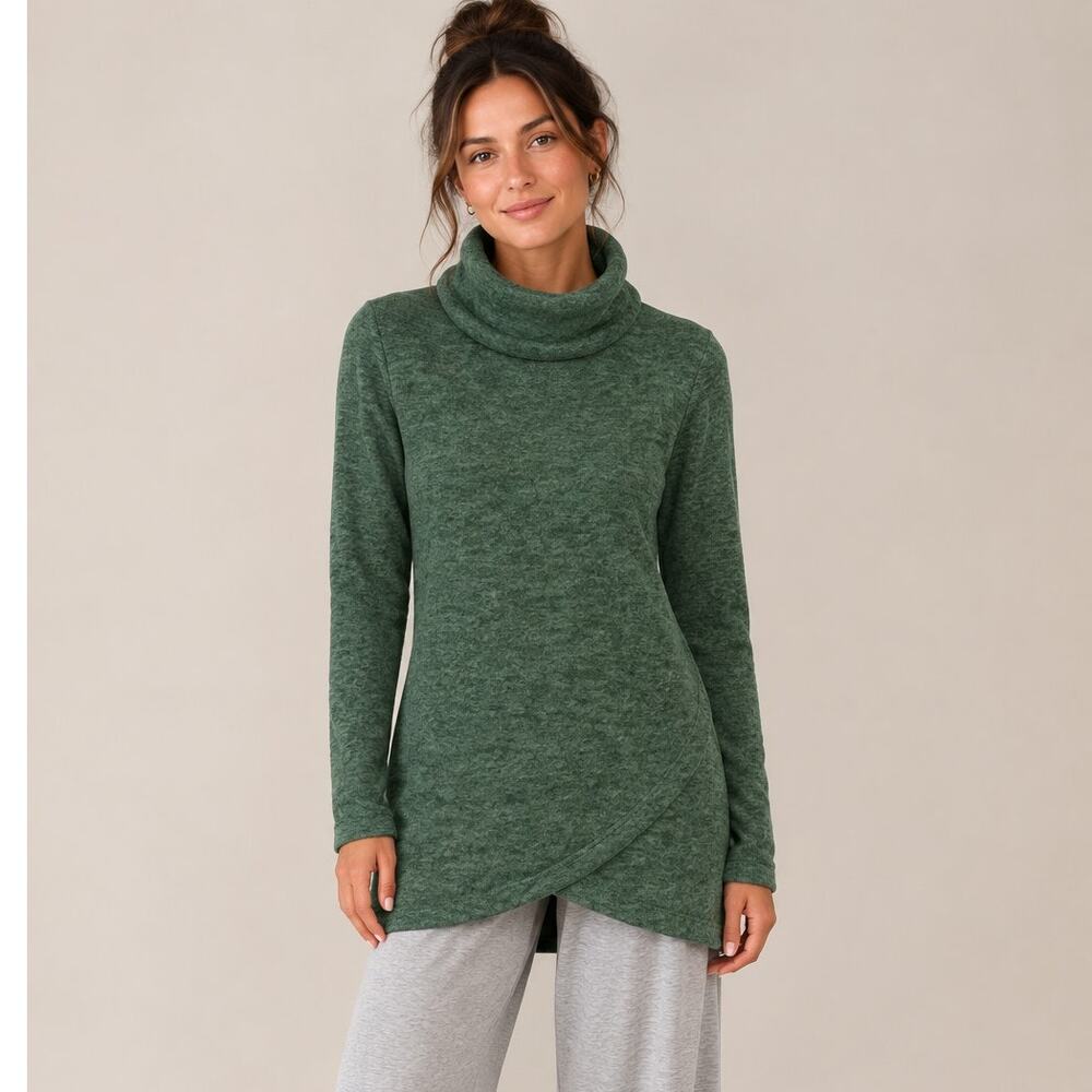 Lands' End Marled Cowl Neck Tunic Sweater Fleece Sweatshirt Top Medium Green